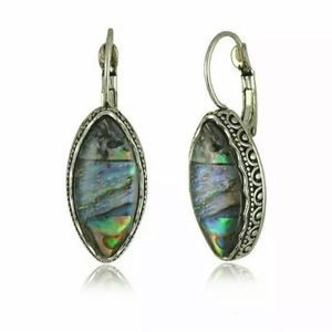 Abalone Shell Silver Lever Back Pierced Earrings
